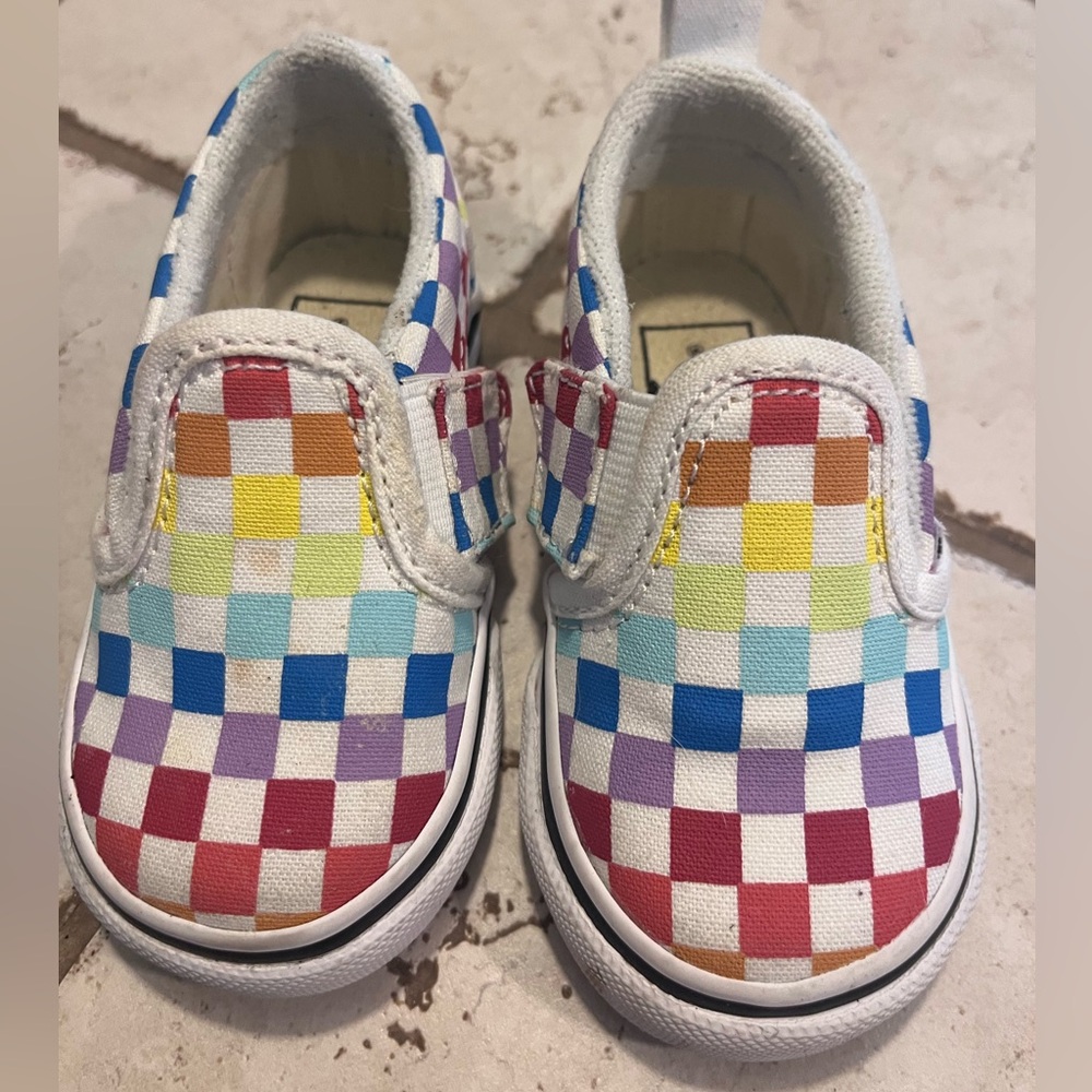 Toddler size 4 rainbow check vans